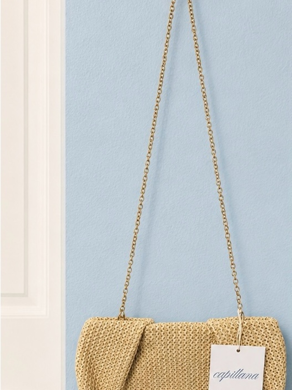 NWT Capittana Straw Clutch Crossbody Bag Gold Chain Beach Resort Natural - Picture 3 of 6